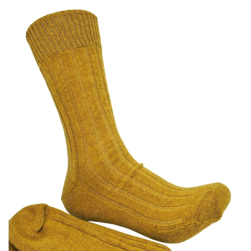 Mustard Gold Cashmere Crew Socks Mens‎ Large Warm Ribbed Pattern Garnet Hill NEW